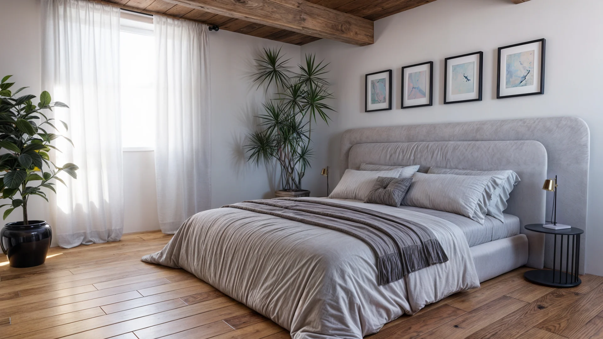 Rendering Camera Letto Luminosa Travi Legno Rustico